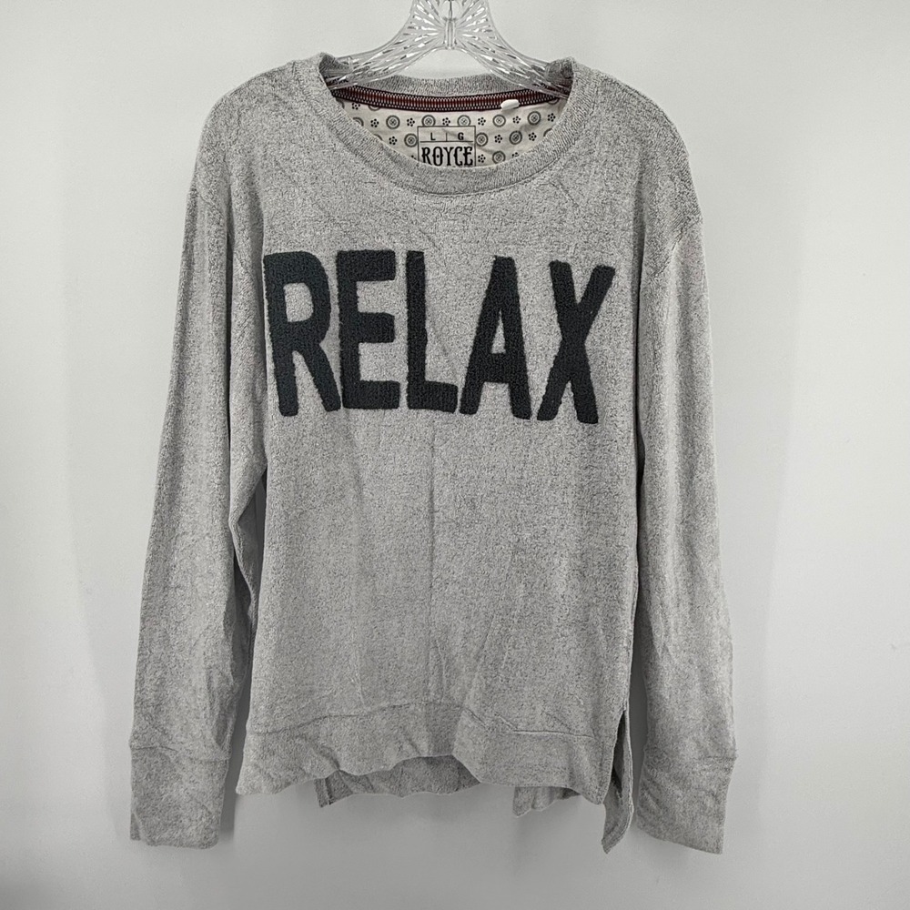 Royce Brand Womens Relax Graphic Terry Sweatshirt Heather Gray Long Sleeve L